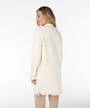 Load image into Gallery viewer, Envelop yourself in the cozy elegance of Esqualo's cardigan, a stunning piece that effortlessly blends style with comfort. The off-white beige hue and delicate fringes lend a touch of bohemian chic to your wardrobe. The beauty is in the details with elevated gold buttons and fringe detailing.