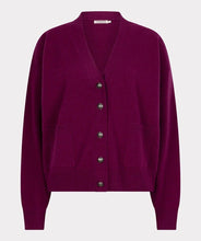 Load image into Gallery viewer, Purple cardigan with dark steel buttons against a white background.