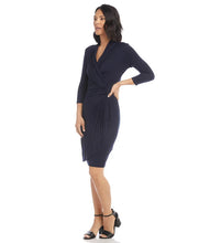 Load image into Gallery viewer, The Karen Kane Cascade Wrap Dress features a sleek, flattering silhouette that offers unparalleled versatility. Its 3/4 sleeves and stylish wrap-style front make it an ideal choice for the office, evening events, or weekend outings. This dress is destined to become a timeless staple in your wardrobe.