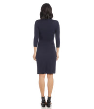 Load image into Gallery viewer, The Karen Kane Cascade Wrap Dress features a sleek, flattering silhouette that offers unparalleled versatility. Its 3/4 sleeves and stylish wrap-style front make it an ideal choice for the office, evening events, or weekend outings. This dress is destined to become a timeless staple in your wardrobe.