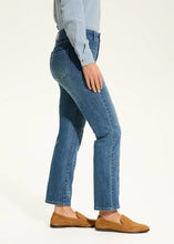 Load image into Gallery viewer, Elevate your everyday style with the Christina Straight Ankle Denim—a perfect blend of comfort, versatility, and timeless elegance. Designed for a flattering fit, these jeans feature a classic 5-pocket design with delicate floral details adorning the front, adding a feminine touch to their structured silhouette.