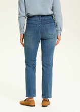 Load image into Gallery viewer, Elevate your everyday style with the Christina Straight Ankle Denim—a perfect blend of comfort, versatility, and timeless elegance. Designed for a flattering fit, these jeans feature a classic 5-pocket design with delicate floral details adorning the front, adding a feminine touch to their structured silhouette.