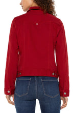 Load image into Gallery viewer, Our classic jean jacket, in a brilliant red, called Carnelian, is renowned for its exceptional stretch and recovery. An essential addition for layering, the Charley provides the ideal final touch to any ensemble. Its durable fabric guarantees that it retains its form, even after numerous wears.