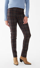 Load image into Gallery viewer, These Clay Plaid Pull On Slim Leg Pants designed by French Dressing are incredibly flattering on all body types. Add a touch of color to your outfit with these comfortably stylish pants. Color- Clay plaid- Pull on style. Slim leg. 75% Polyester. 20% Viscose. 5% Elastane. Care- Machine wash cold, gentle cycle. Do not bleach. Hang dry.