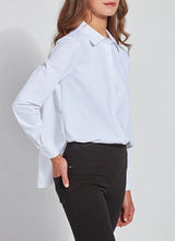 Load image into Gallery viewer, The Connie Slim Button Down boasts a slimmer fit with a curved, hip-length hem that extends longer in the back than the front. Made from travel-friendly, wrinkle-resistant Microfiber, this top pairs seamlessly with bootcut jeans, sandals, and a vegan suede jacket.