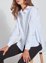 Load image into Gallery viewer, The Connie Slim Button Down boasts a slimmer fit with a curved, hip-length hem that extends longer in the back than the front. Made from travel-friendly, wrinkle-resistant Microfiber, this top pairs seamlessly with bootcut jeans, sandals, and a vegan suede jacket.