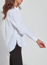 Load image into Gallery viewer, The Connie Slim Button Down boasts a slimmer fit with a curved, hip-length hem that extends longer in the back than the front. Made from travel-friendly, wrinkle-resistant Microfiber, this top pairs seamlessly with bootcut jeans, sandals, and a vegan suede jacket.