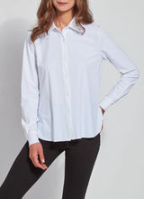 Load image into Gallery viewer, The Connie Slim Button Down boasts a slimmer fit with a curved, hip-length hem that extends longer in the back than the front. Made from travel-friendly, wrinkle-resistant Microfiber, this top pairs seamlessly with bootcut jeans, sandals, and a vegan suede jacket.