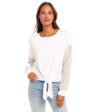 Load image into Gallery viewer, This beautifully crafted top combines effortless style with sustainability, made from a luxurious blend of hemp and cotton. Designed with contrasting sleeves for added flair, it features a chic tie-front detail that adds a modern touch to its classic silhouette. Lightweight and breathable, this versatile top is perfect for any occasion, from casual outings to more polished events.