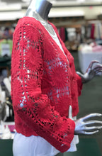 Load image into Gallery viewer, Crafted with precision, this white crochet cardigan from EsQualo boasts a delicate openwork pattern, complemented by oversized buttons and a flattering v-neck design. A must-have for spring and summer, it effortlessly elevates any ensemble with its refined charm and cozy feel. Whether you're basking in the warm sun or embracing a cool evening breeze, this versatile piece exudes sophistication and comfort.