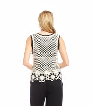 Load image into Gallery viewer, Final Sale Celine Crochet Flower Detail Sweater Tank in Natural with Black - Karen Kane 2L89112