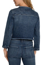 Load image into Gallery viewer, This stunning denim jacket with braided detailing is sure to turn heads! Cropped at the perfect length with a frayed hem, this is a unique item that will pull your outfit together! 