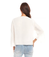 Load image into Gallery viewer, This sophisticated Drape Front Crossover Top is ideal for both professional and casual settings. Made with silky crepe material, it drapes elegantly and complements any silhouette. The crossover hem adds an element of flowing refinement, making it suitable for transitioning from day to evening wear.