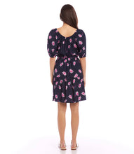 Load image into Gallery viewer, This colorful daisy print tiered dress is a simple breeze to don and style. An adjustable sash at the waist creates curves for an alluring fit. Color- Berry and navy. Daisy print. Knee-length. Scoop neck. Side pockets. Fabric - 100% Viscose.