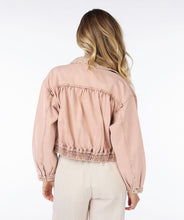 Load image into Gallery viewer, This uniquely designed jean jacket is sure to turn heads. Its intricate embroidery adds a touch of femininity to the cool outerwear. Each embroidery features bronze crystals for extra shine.