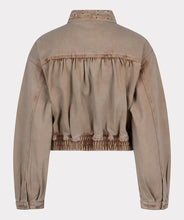 Load image into Gallery viewer, This uniquely designed jean jacket is sure to turn heads. Its intricate embroidery adds a touch of femininity to the cool outerwear. Each embroidery features bronze crystals for extra shine.