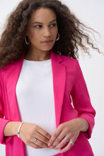 Load image into Gallery viewer, Update your style with this modern, dazzling pink blazer. A relaxed matte twill fabric with side slit detail offers soft tailoring, while the notched collar and three-quarter cuffed sleeves give structure to the longline silhouette. Color- Dazzling pink. Longer design. No buttons. Three quarter cuffed sleeves. Side slits. Notched collar. Fabric - 100% Polyester.