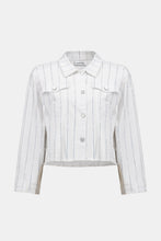 Load image into Gallery viewer, White denim jacket with rhinestone sparkles on a white background.
