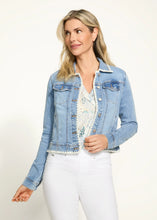 Load image into Gallery viewer, This beautifully crafted denim jacket effortlessly blends a classic silhouette with intricate crochet detailing. The crochet accents add a subtle elegance, making it a standout piece for any wardrobe. Designed with a spread collar and long sleeves, it's the perfect combination of timeless charm and modern femininity. Pair it with your favorite jeans or a flowy dress for a versatile and stylish look.