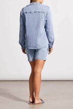 Load image into Gallery viewer, There's really no need to wear jewelry when you wear this fabulous denim shacket. The classic denim shacket gets a refreshing update this season with eye-catching rhinestone embellishments in all sorts of colors and shapes meticulously set on the collar and pockets. Wear this statement piece and be prepared to get noticed!