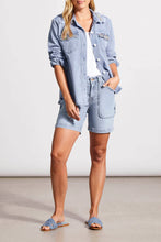 Load image into Gallery viewer, There's really no need to wear jewelry when you wear this fabulous denim shacket. The classic denim shacket gets a refreshing update this season with eye-catching rhinestone embellishments in all sorts of colors and shapes meticulously set on the collar and pockets. Wear this statement piece and be prepared to get noticed!