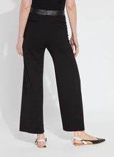 Load image into Gallery viewer, The Denver Hi Waist Wide Leg Ponte pant offers a high waist, welt back pockets and a concealed patented waistband. These pants are constructed without side seams for a lengthening, flattering fit and offer a shiny, lightweight vegan leather waist that contrasts with the rest of the pant, in matte, 4-way stretch Ponte. Machine washable, the Denver Hi Waist Wide Leg Ponte pant also features a raw-edge hem that’s simple to shorten. We love them styled with our matching Denver Ponte Sleeveless Coat. 