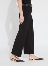Load image into Gallery viewer, The Denver Hi Waist Wide Leg Ponte pant offers a high waist, welt back pockets and a concealed patented waistband. These pants are constructed without side seams for a lengthening, flattering fit and offer a shiny, lightweight vegan leather waist that contrasts with the rest of the pant, in matte, 4-way stretch Ponte. Machine washable, the Denver Hi Waist Wide Leg Ponte pant also features a raw-edge hem that’s simple to shorten. We love them styled with our matching Denver Ponte Sleeveless Coat. 