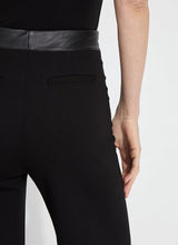 Load image into Gallery viewer, The Denver Hi Waist Wide Leg Ponte pant offers a high waist, welt back pockets and a concealed patented waistband. These pants are constructed without side seams for a lengthening, flattering fit and offer a shiny, lightweight vegan leather waist that contrasts with the rest of the pant, in matte, 4-way stretch Ponte. Machine washable, the Denver Hi Waist Wide Leg Ponte pant also features a raw-edge hem that’s simple to shorten. We love them styled with our matching Denver Ponte Sleeveless Coat. 