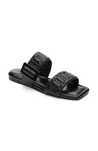 Load image into Gallery viewer, These fabulous black sandals boast a combination of style and function, with detailed quilted stitching that enhances your everyday sandal. The contemporary square toe design adds a sense of refinement. 
