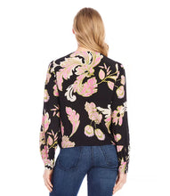 Load image into Gallery viewer, Crafted from high-quality crepe material, this Dariana Drape Front Top in Pink Multi Floral Print boasts an elegant chalk floral print. Effortlessly chic, it can be paired with your favorite jeans or trousers for a stylish look, or complete the ensemble with our matching Brissa Bias Cut Midi Skirt in Pink Floral Print for a versatile and feminine outfit.