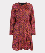 Load image into Gallery viewer, If you're in search of a dress with a distinctive, colorful print, our Sensation print dress is the perfect choice! It features a bow belt and buttons up to the waist. Crafted with an exterior of 100% polyester and a lining of 100% viscose, it not only maintains its beauty over time but also offers comfort.