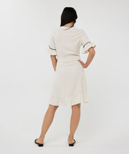 Load image into Gallery viewer, The EsQualo Fancy Contrast Stitch Linen Dress is a chic, breathable linen dress featuring elegant contrast stitching for a stylish touch. Available in Sand, this lightweight, effortless piece is perfect for warm-weather days. Designed for comfort and sophistication, it’s a must-have for a versatile, polished look.