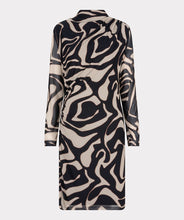 Load image into Gallery viewer, Turn heads in this timeless mesh dress featuring a captivating harmony print. Designed with sheer sleeves and ruched detailing on one side, this fabulous dress is crafted from stretchy fabric for ultimate comfort and style.