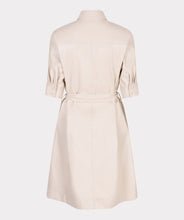 Load image into Gallery viewer, Light sand faux leather shirt dress with a belt against a white background.