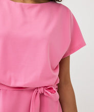 Load image into Gallery viewer, Crafted with both comfort and style in mind, the Sasa seamlessly combines a relaxed t-shirt fit top, a sophisticated bow belt, and a chic back slit. Its versatile design makes it perfect for any occasion, whether it be a formal gathering or a casual outing. This dress is a must-have for any wardrobe, as it effortlessly turns heads with its unique and fashionable combination of elements.