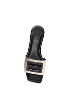 Load image into Gallery viewer, Featuring a black Liverpool Los Angeles logo on a light gold metallic finish, our Dunbar Logo Medallion Sandals add a touch of sophistication to any outfit, making them perfect for both casual and dressy occasions.