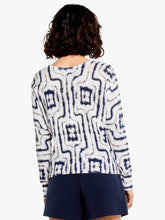 Load image into Gallery viewer, A printed sweater design that lands just between the crisp neatness of a geometric pattern and the warm, welcoming vibe of more organic designs. We love the lightweight fabric that's not see through but is still cozy. Pullover with long sleeves, and a modern dropped shoulder silhouette for an easier fit. Mindfully Made from fully fashioned knitwear that eliminates textile waste.