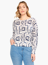 Load image into Gallery viewer, A printed sweater design that lands just between the crisp neatness of a geometric pattern and the warm, welcoming vibe of more organic designs. We love the lightweight fabric that's not see through but is still cozy. Pullover with long sleeves, and a modern dropped shoulder silhouette for an easier fit. Mindfully Made from fully fashioned knitwear that eliminates textile waste.