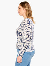 Load image into Gallery viewer, A printed sweater design that lands just between the crisp neatness of a geometric pattern and the warm, welcoming vibe of more organic designs. We love the lightweight fabric that's not see through but is still cozy. Pullover with long sleeves, and a modern dropped shoulder silhouette for an easier fit. Mindfully Made from fully fashioned knitwear that eliminates textile waste.