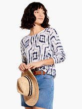 Load image into Gallery viewer, A printed sweater design that lands just between the crisp neatness of a geometric pattern and the warm, welcoming vibe of more organic designs. We love the lightweight fabric that's not see through but is still cozy. Pullover with long sleeves, and a modern dropped shoulder silhouette for an easier fit. Mindfully Made from fully fashioned knitwear that eliminates textile waste.