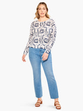 Load image into Gallery viewer, A printed sweater design that lands just between the crisp neatness of a geometric pattern and the warm, welcoming vibe of more organic designs. We love the lightweight fabric that's not see through but is still cozy. Pullover with long sleeves, and a modern dropped shoulder silhouette for an easier fit. Mindfully Made from fully fashioned knitwear that eliminates textile waste.