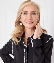 Load image into Gallery viewer, This shirtdress, with its distinctive squiggle edge stitching, provides a fashionable and contemporary update to a traditional style. The playful stitching detail makes it an ideal choice for both professional and casual environments. Create a simply stunning outfit when you style with a pair of tall boots.