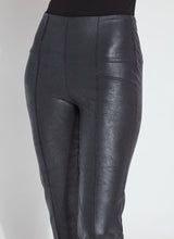 Load image into Gallery viewer, Skimming the hips and thighs before flaring out into a fit-and-flare leg, these all-season, lightweight pants are perfect with tucked-in blouses, heeled mules, and cropped jackets. Made from Lyssé's unique 4-way stretch Foiled Vegan Leather and featuring a concealed patented 360° smoothing waistband, the timeless Elysse Pant includes welt pockets, a clean front, and an adjustable raw-edge hem. Lyssé Fit™ 