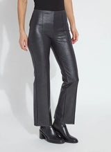 Load image into Gallery viewer, Skimming the hips and thighs before flaring out into a fit-and-flare leg, these all-season, lightweight pants are perfect with tucked-in blouses, heeled mules, and cropped jackets. Made from Lyssé's unique 4-way stretch Foiled Vegan Leather and featuring a concealed patented 360° smoothing waistband, the timeless Elysse Pant includes welt pockets, a clean front, and an adjustable raw-edge hem. Lyssé Fit™ 