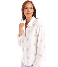 Load image into Gallery viewer, The Eden Embellished Button-Up Shirt by Karen Kane is a sophisticated and timeless piece designed to elevate your wardrobe. Featuring hand-embellished details, this shirt blends elegance with a relaxed fit for effortless styling. Crafted from laundered cotton poplin, it offers a breathable and lightweight feel, perfect for both casual and dressy occasions.