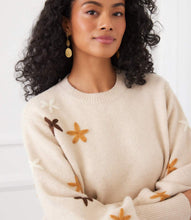 Load image into Gallery viewer, Woman wearing a cream floral embroidered sweater against a white background.