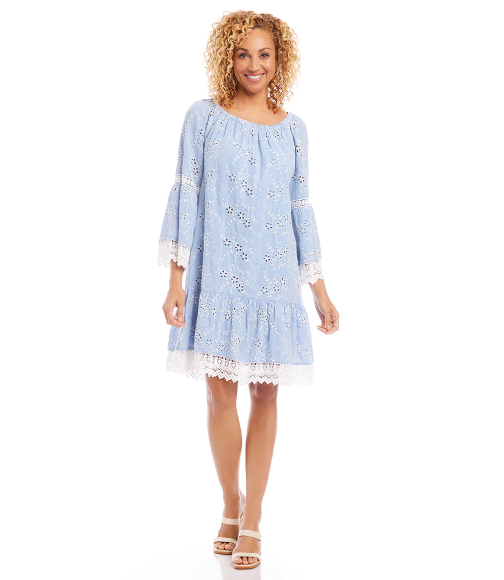FINAL SALE ELLIE EMBROIDERED MIXED LACE DRESS