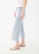 Load image into Gallery viewer, Experience the perfect combination of comfort and style with these French Dressing denim jeans. Designed for optimal ease and fashion, they boast a pull-on design and delicate pastel flowers on the front legs that beautifully complement the light wash blue. Color - Sky blue. Embroidered pastel flowers. Non-functional pockets.