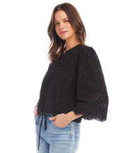 Load image into Gallery viewer, Final Sale Brecklyn Black Embroidered Tie Waist Top - Karen Kane 2L04212