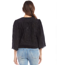 Load image into Gallery viewer, Final Sale Brecklyn Black Embroidered Tie Waist Top - Karen Kane 2L04212